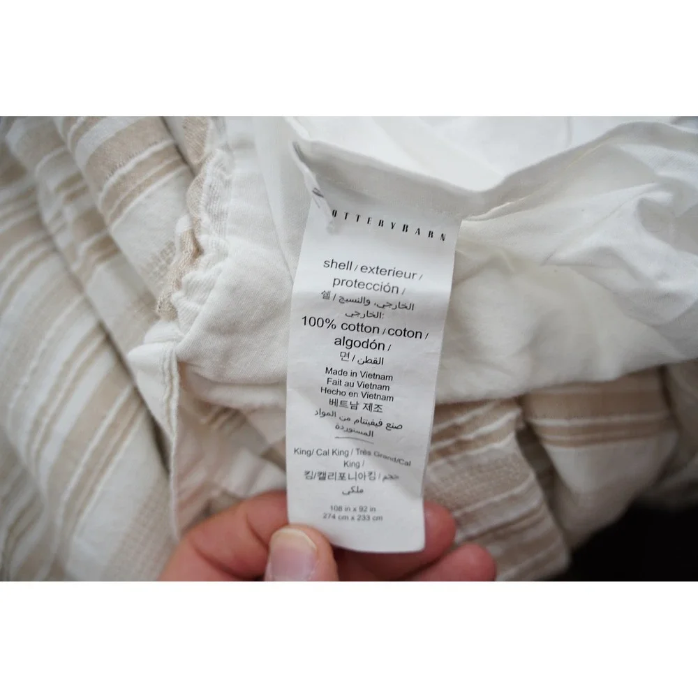 Pottery Barn Duvet Cover King/Cal King Tan White Striped‎ Cotton Excellent